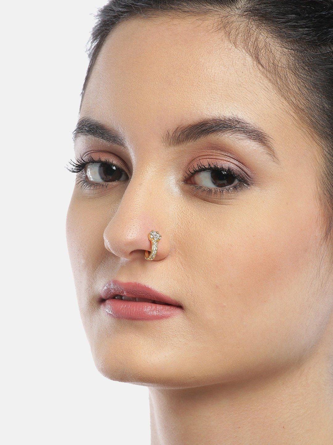 Women's Women Gold-Plated & White Stone-Studded Nose Ring - Priyaasi - Indiakreations