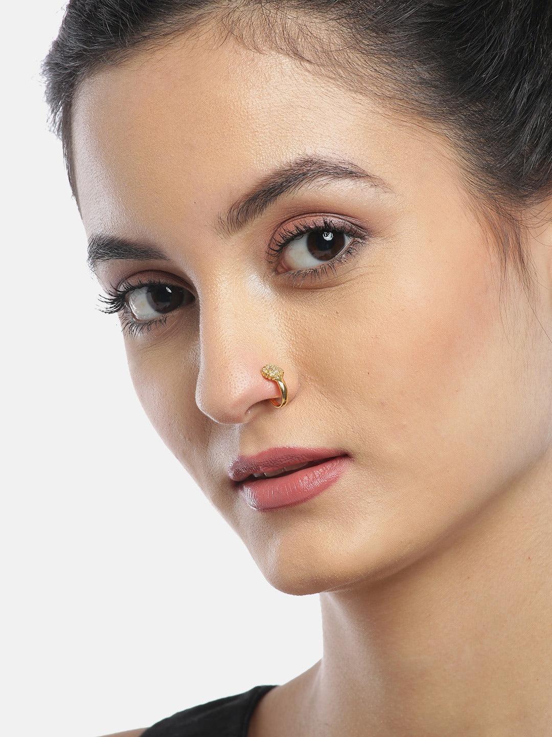 Women's American Diamond Studded Gold Nose Ring - Priyaasi - Indiakreations
