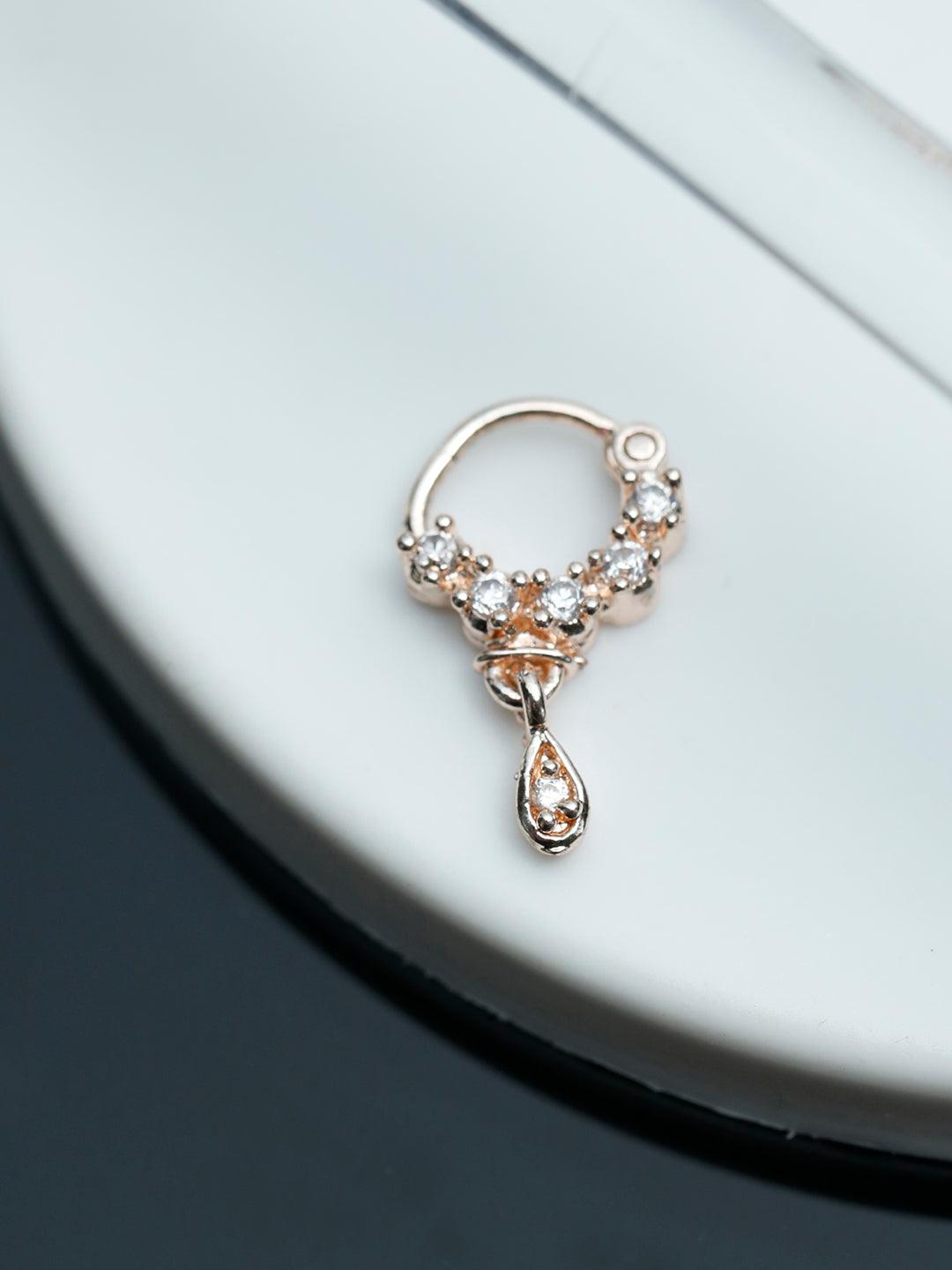 Women's Rose Gold American Diamond Nose Ring- Priyaasi - Indiakreations