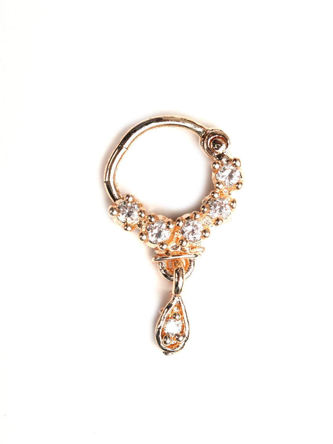 Women's Rose Gold American Diamond Nose Ring- Priyaasi - Indiakreations