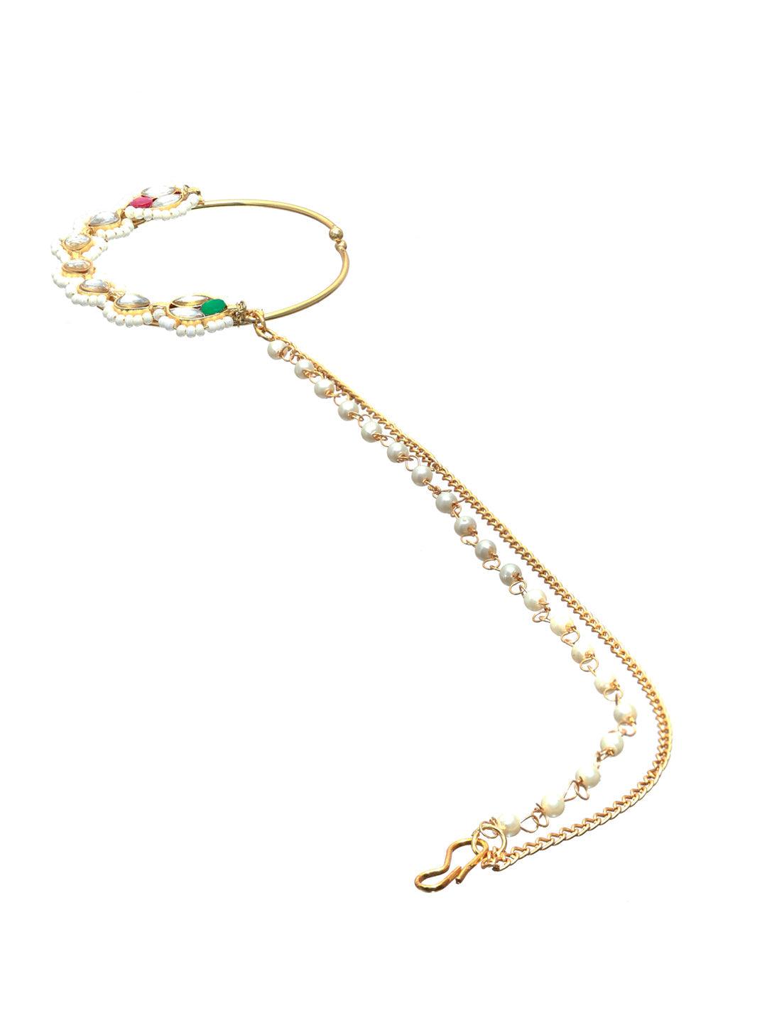 Women's Floral Kundan Studded Gold Plated Nose Ring - Priyaasi - Indiakreations