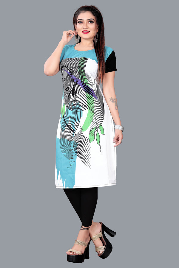 Women's White Crepe Half Sleeve Kurti  - Navyaa