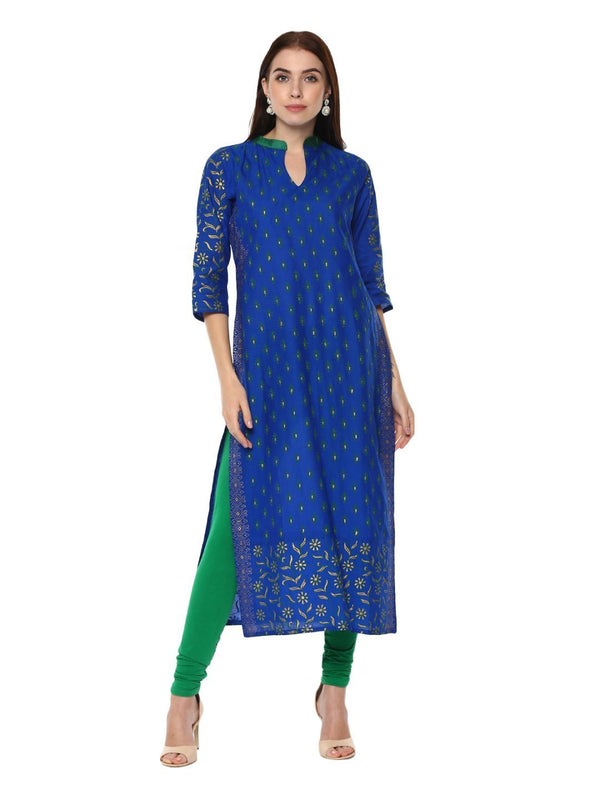 Women's Royal Blue Ajrakh Hand Block Cotton Printed Straight Kurta - Noz2Toz