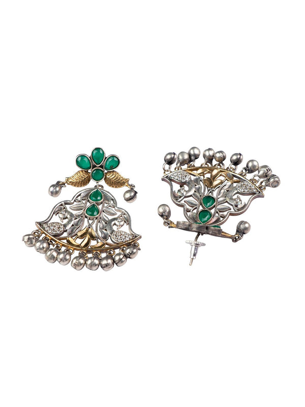 Women's Silver-Plated & Green Contemporary Studs - Morkanth