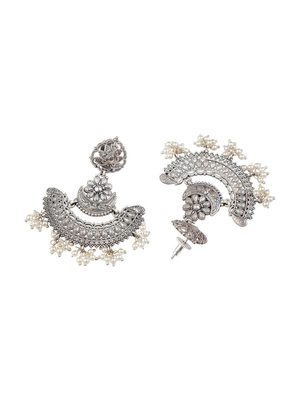 Women's Silver-Plated Crescent Shaped Chandbalis Earrings - Morkanth