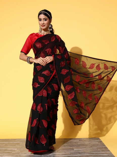 Women's Black & Red Saree Collection - Dwija Fashion