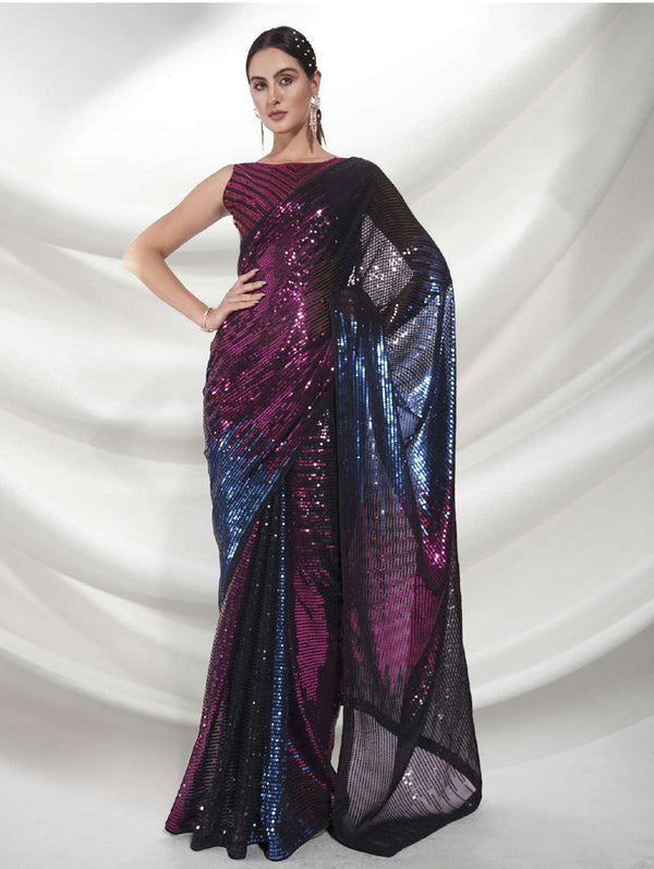 Women's Wine Designer Saree Collection - Dwija Fashion