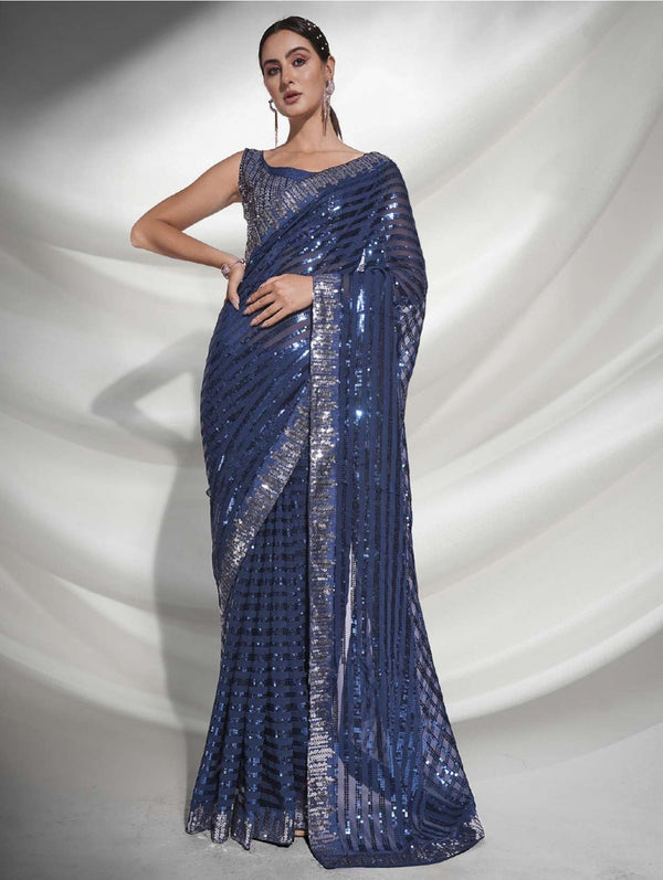 Women's Blue Designer Saree Collection - Dwija Fashion