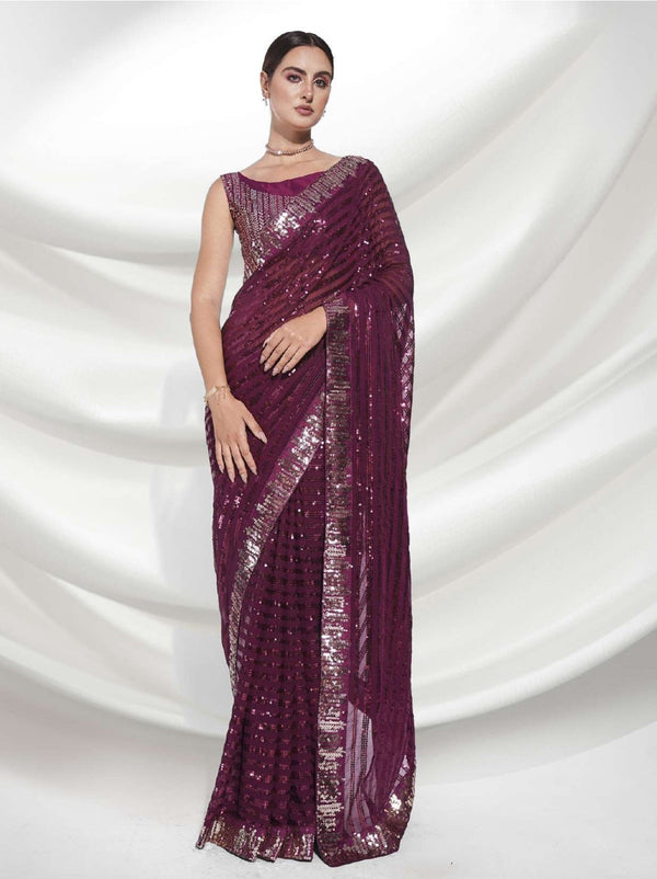 Women's Wine Designer Saree Collection - Dwija Fashion