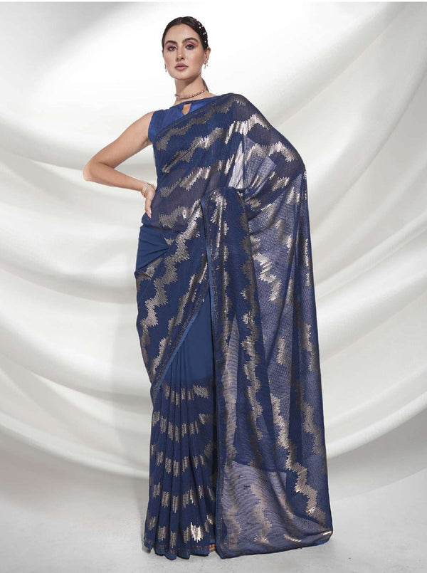 Women's Blue Designer Saree Collection - Dwija Fashion