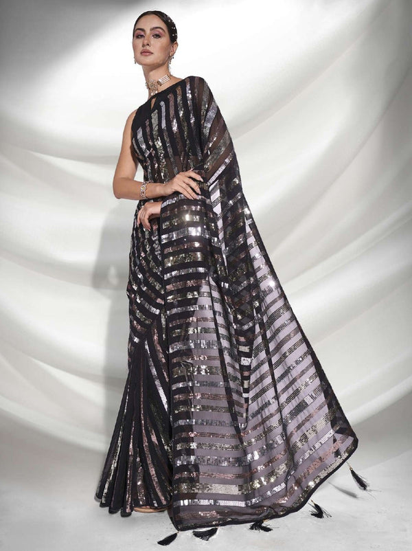 Women's Black Designer Saree Collection - Dwija Fashion