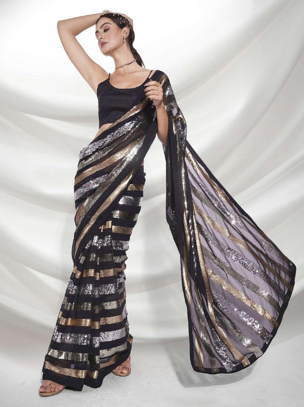 Women's Black Designer Saree Collection - Dwija Fashion