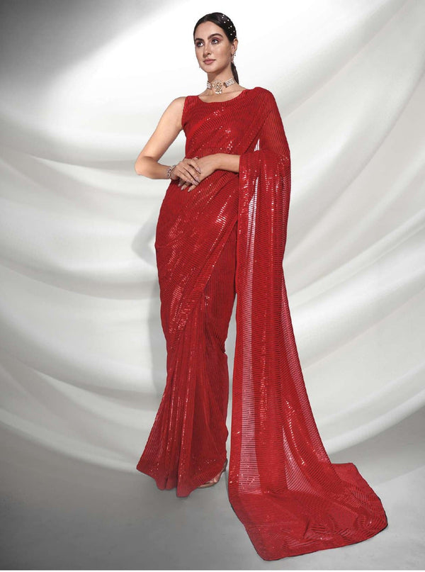 Women's Red Designer Saree Collection - Dwija Fashion