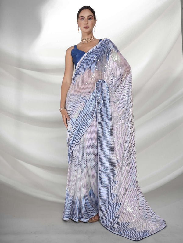 Women's Blue Designer Saree Collection - Dwija Fashion