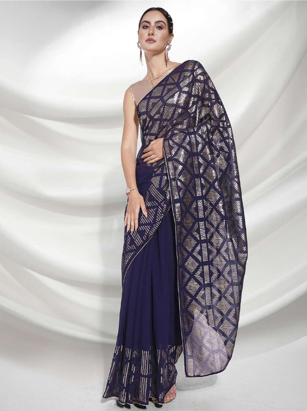 Women's Blue Designer Saree Collection - Dwija Fashion