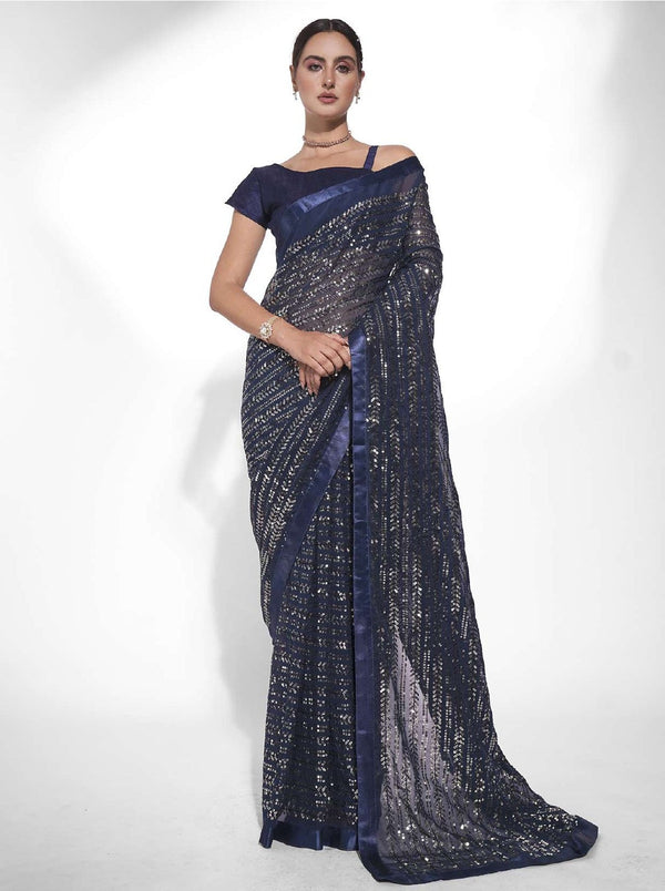 Women's Blue Designer Saree Collection - Dwija Fashion