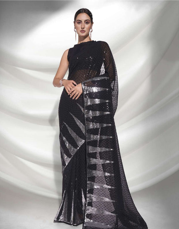 Women's Black Designer Saree Collection - Dwija Fashion