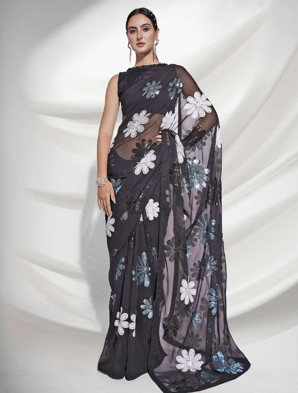 Women's Black Designer Saree Collection - Dwija Fashion