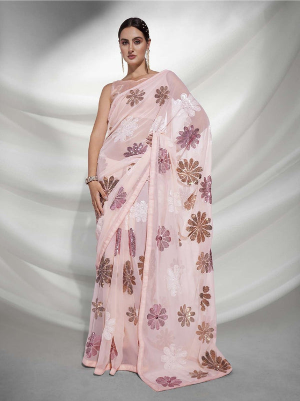 Women's Peach Designer Saree Collection - Dwija Fashion