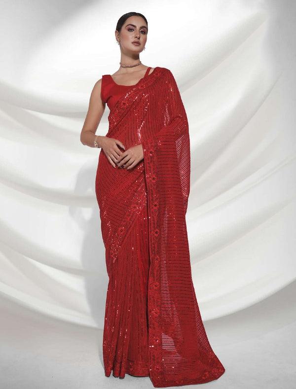 Women's Red Designer Saree Collection - Dwija Fashion