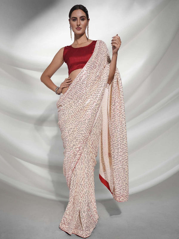 Women's Red Designer Saree Collection - Dwija Fashion