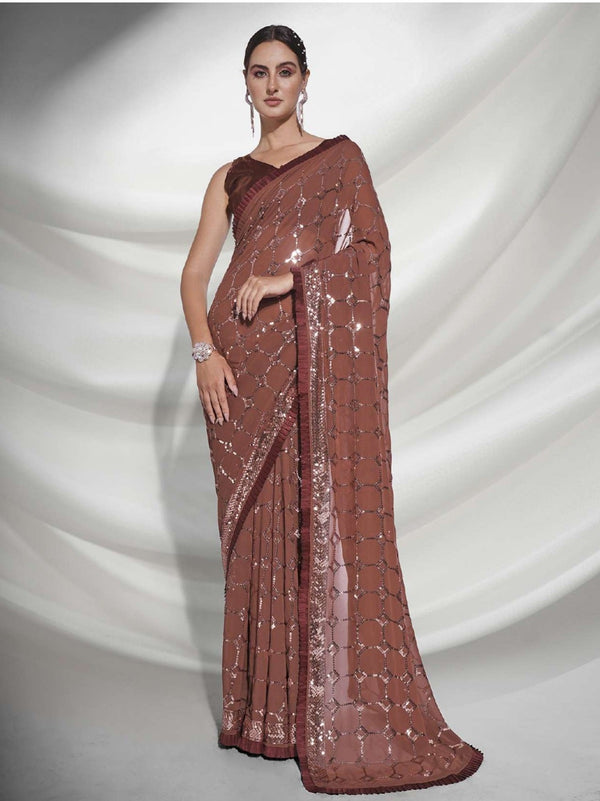 Women's Brown Designer Saree Collection - Dwija Fashion