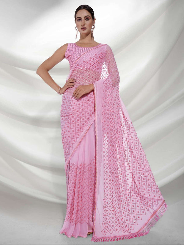 Women's Pink Designer Saree Collection - Dwija Fashion