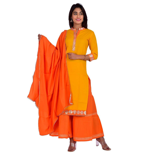 Women's Ethnic Kurta With Sharara And Dupatta-Noz2Toz - Indiakreations