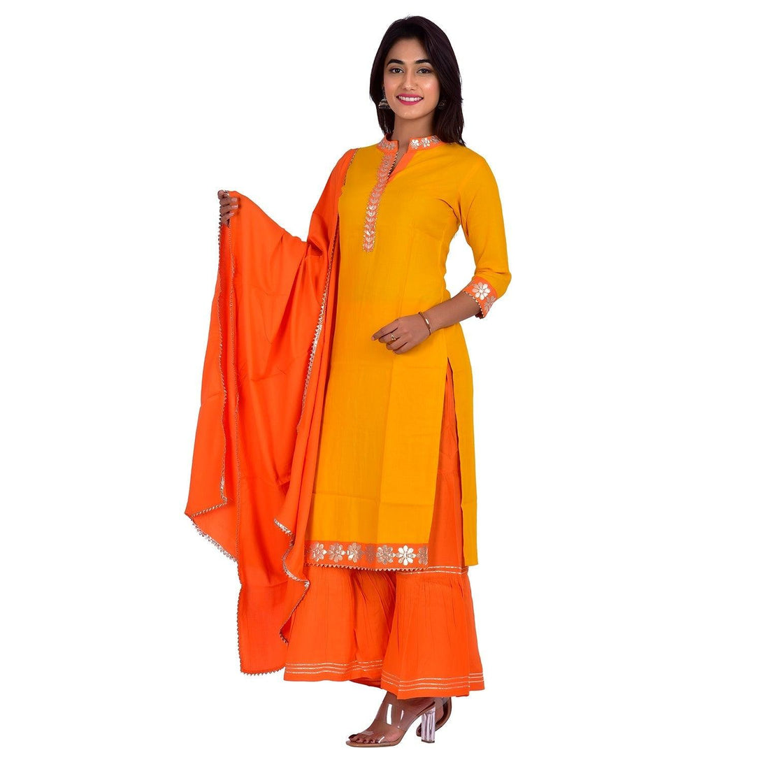 Women's Ethnic Kurta With Sharara And Dupatta-Noz2Toz - Indiakreations