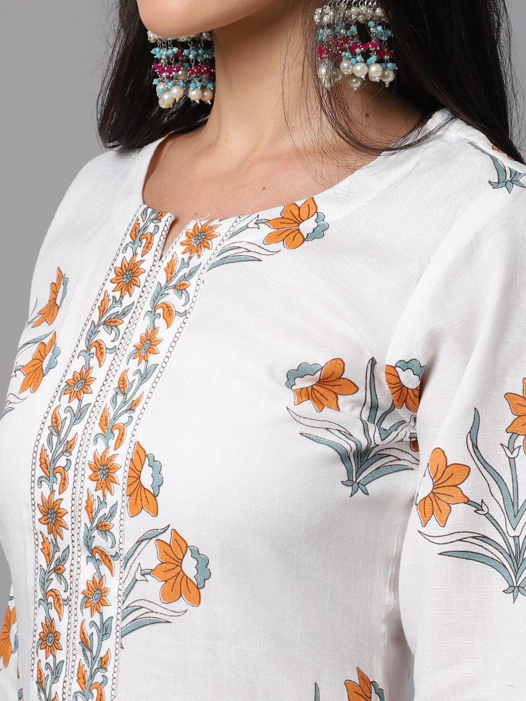 Women's White Color Printed Kurta and Pant Set with Dupatta - AILISH - Indiakreations