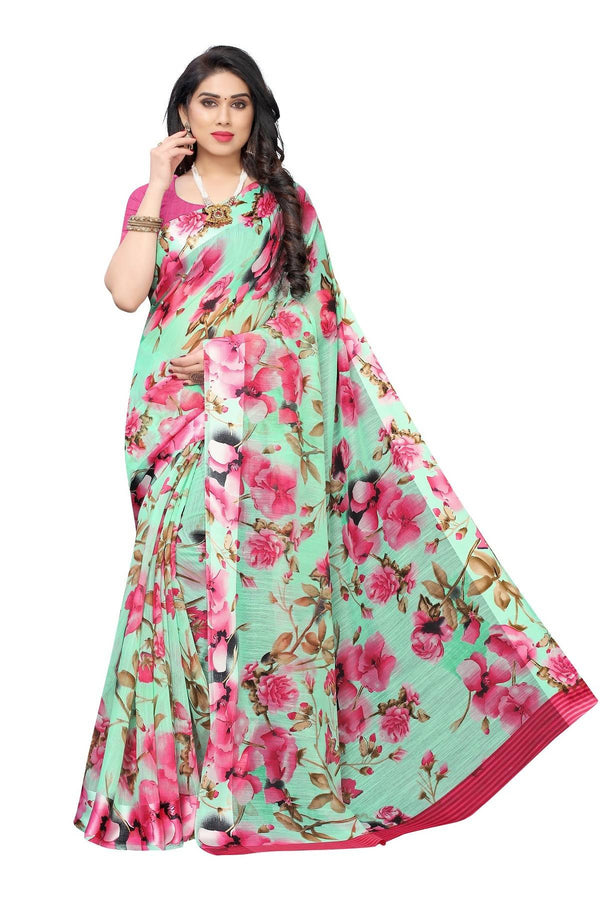 Women's Vamika Green Linen Satin Border Saree Sonakshi 12 Green - Vamika