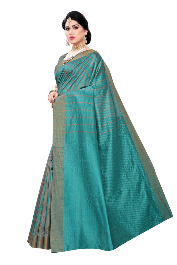 Women's Vamika Rama Green Cotton Silk Weaving Saree - Vamika