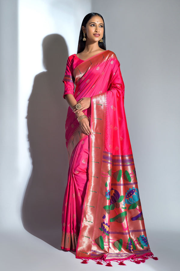 Women's Rani Woven Paithani Silk Saree With Tassels - Vishnu Weaves