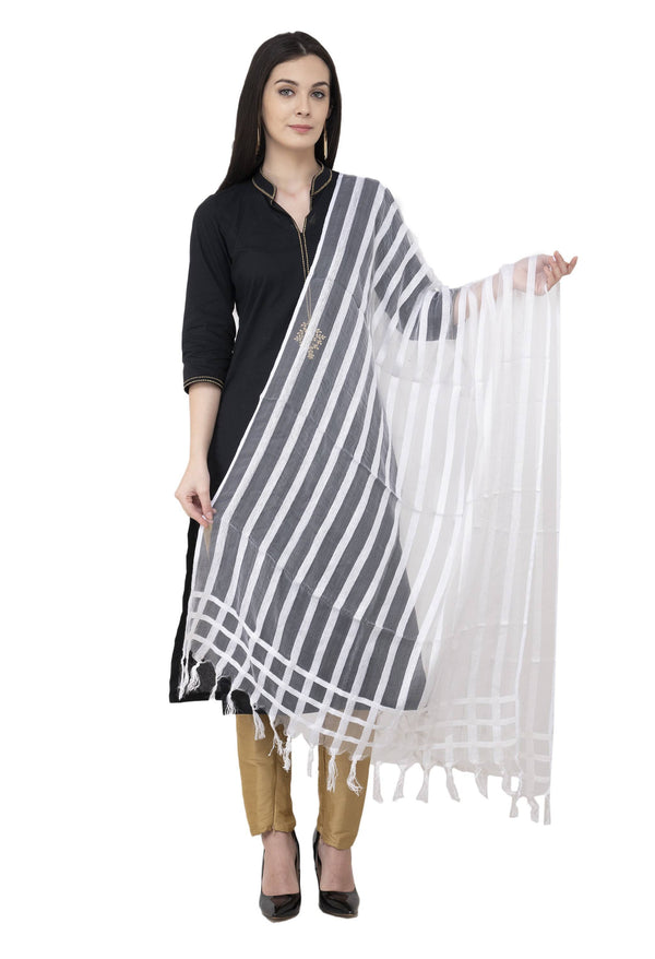 A R SILK Moti Luv Luv Stripe Regular Dupatta White Color Dupatta or Chunni