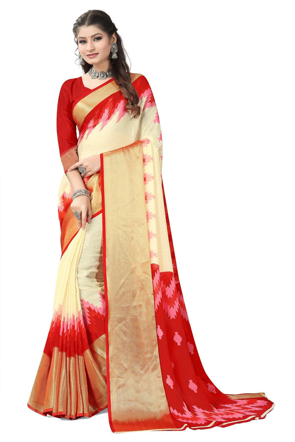 Women's Red & Peach Designer Brasso Silk Collection - Dwija Fashion - Indiakreations