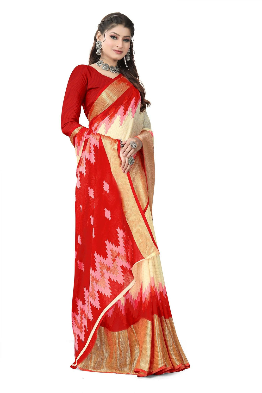 Women's Red & Peach Designer Brasso Silk Collection - Dwija Fashion - Indiakreations