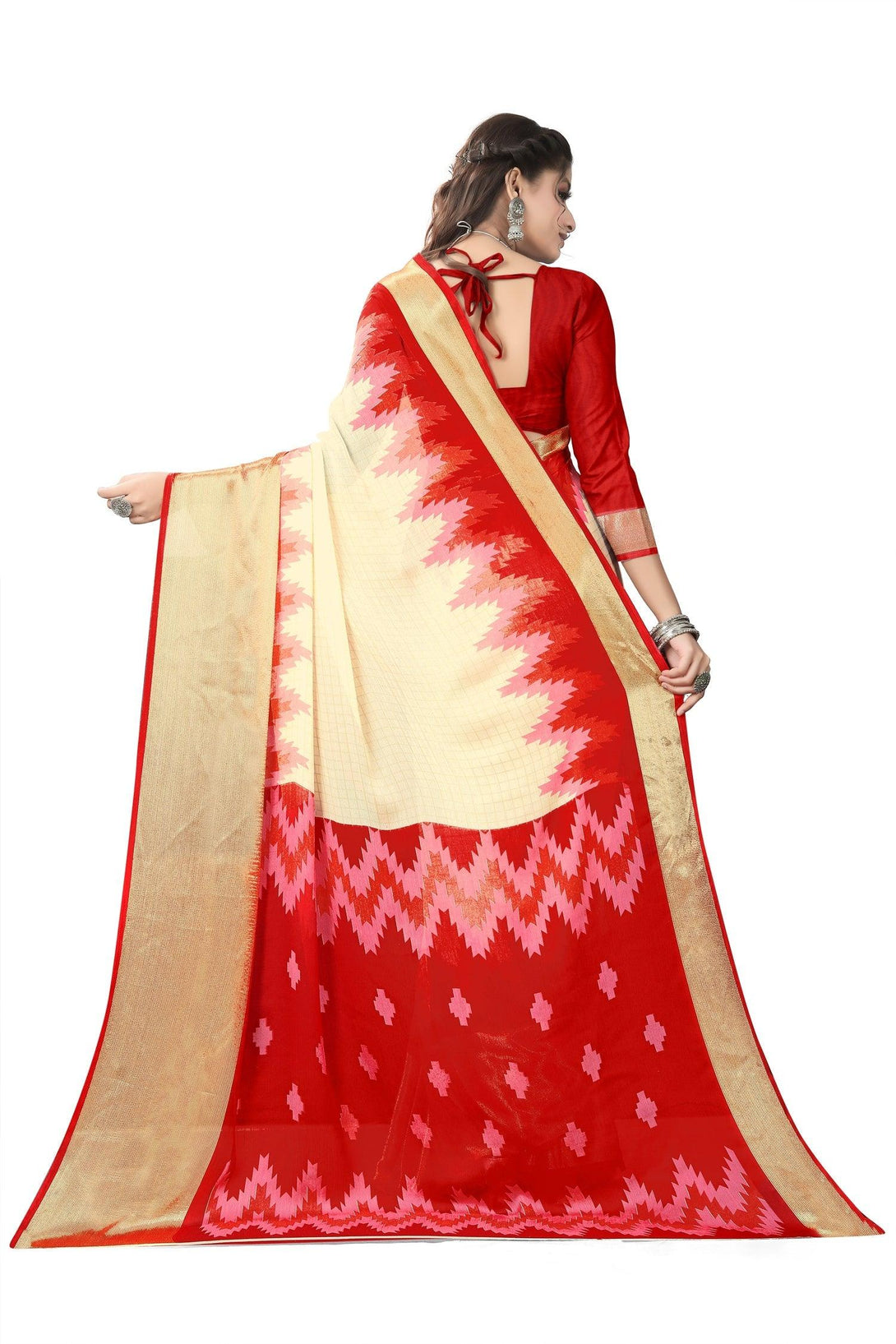 Women's Red & Peach Designer Brasso Silk Collection - Dwija Fashion - Indiakreations