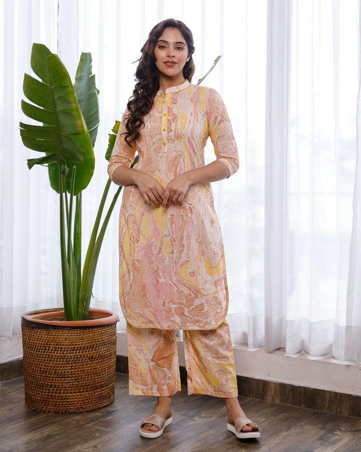 Women'S Brown Marble Printed Co-Ord Set - Pheeta - Indiakreations