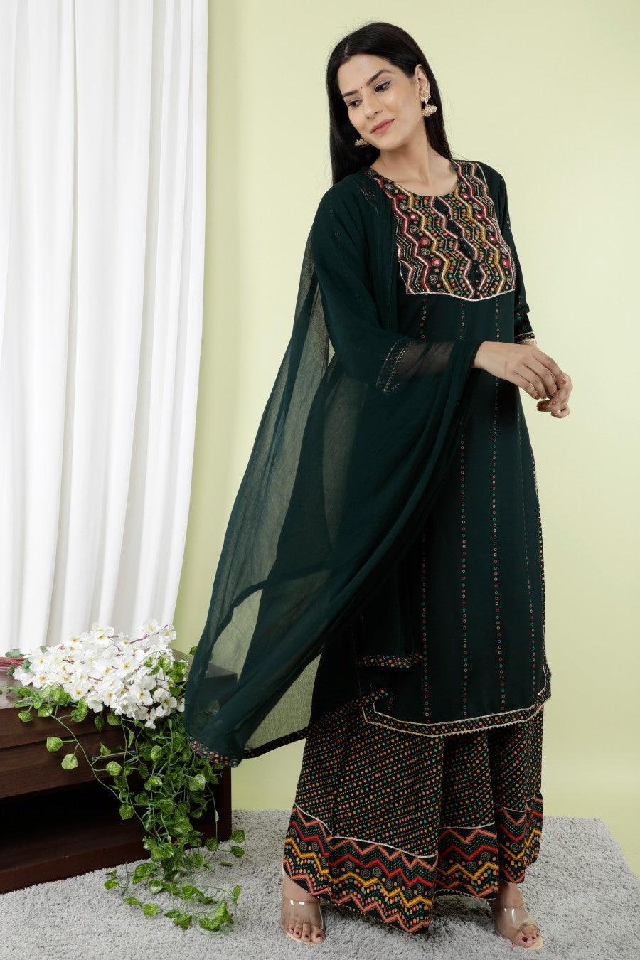 Women's Ethnic Kurta And Divider And Dupatta-Noz2Toz - Indiakreations