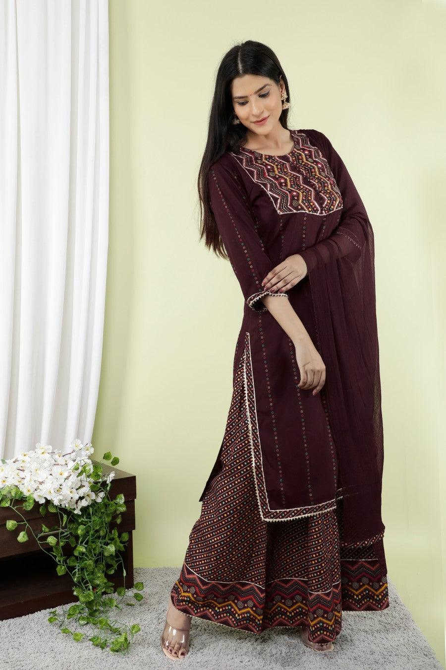 Women's Ethnic Kurta And Divider And Dupatta-Noz2Toz - Indiakreations