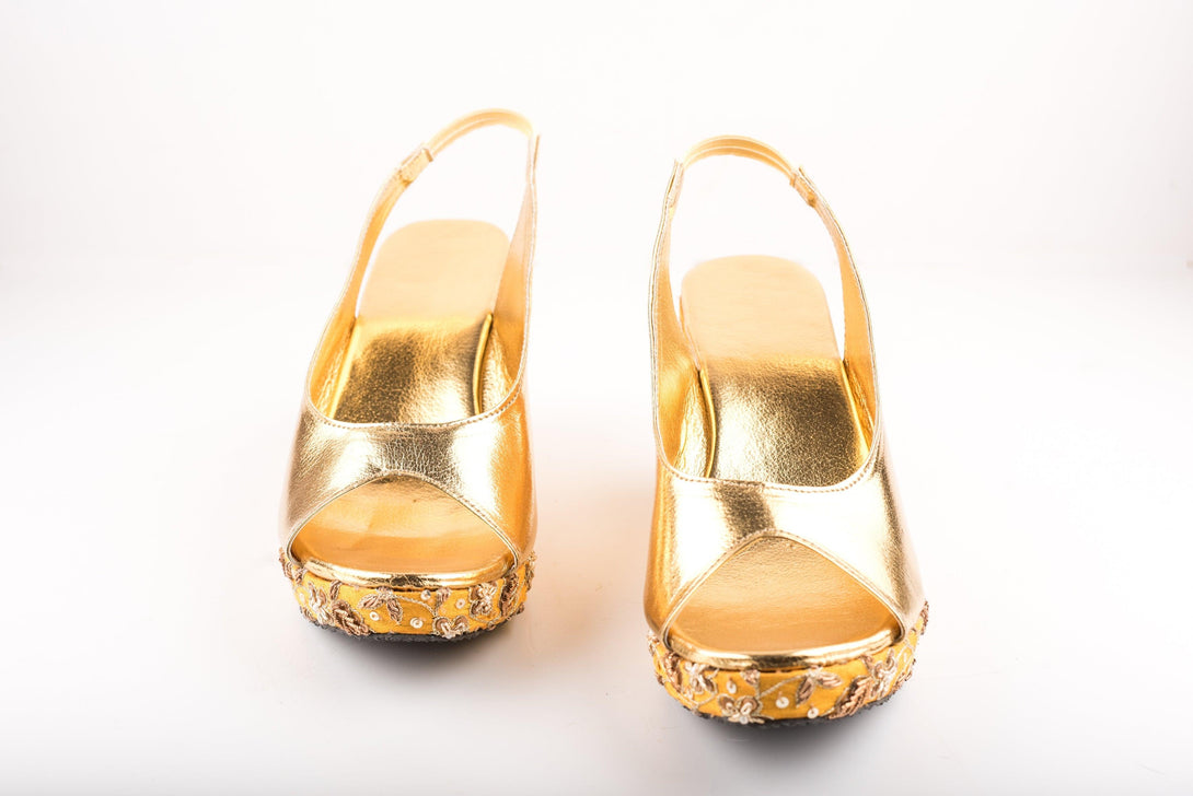 Women's Yellow Jardosi Jaal Peep-Toe Wedges - The Shoe Tales - Indiakreations