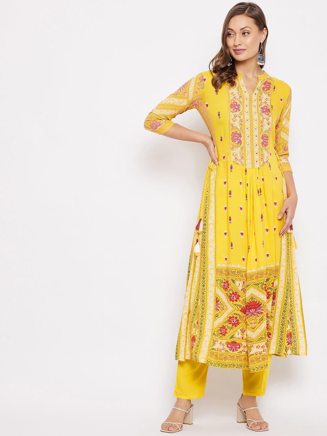 Women's Yellow Ethnic Motifs Printed Regular Kurta with Trousers With Dupatta - NOZ2TOZ - Indiakreations