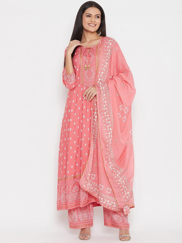 Women's Pink Floral Printed Kurta with Palazzos With Dupatta - NOZ2TOZ - Indiakreations