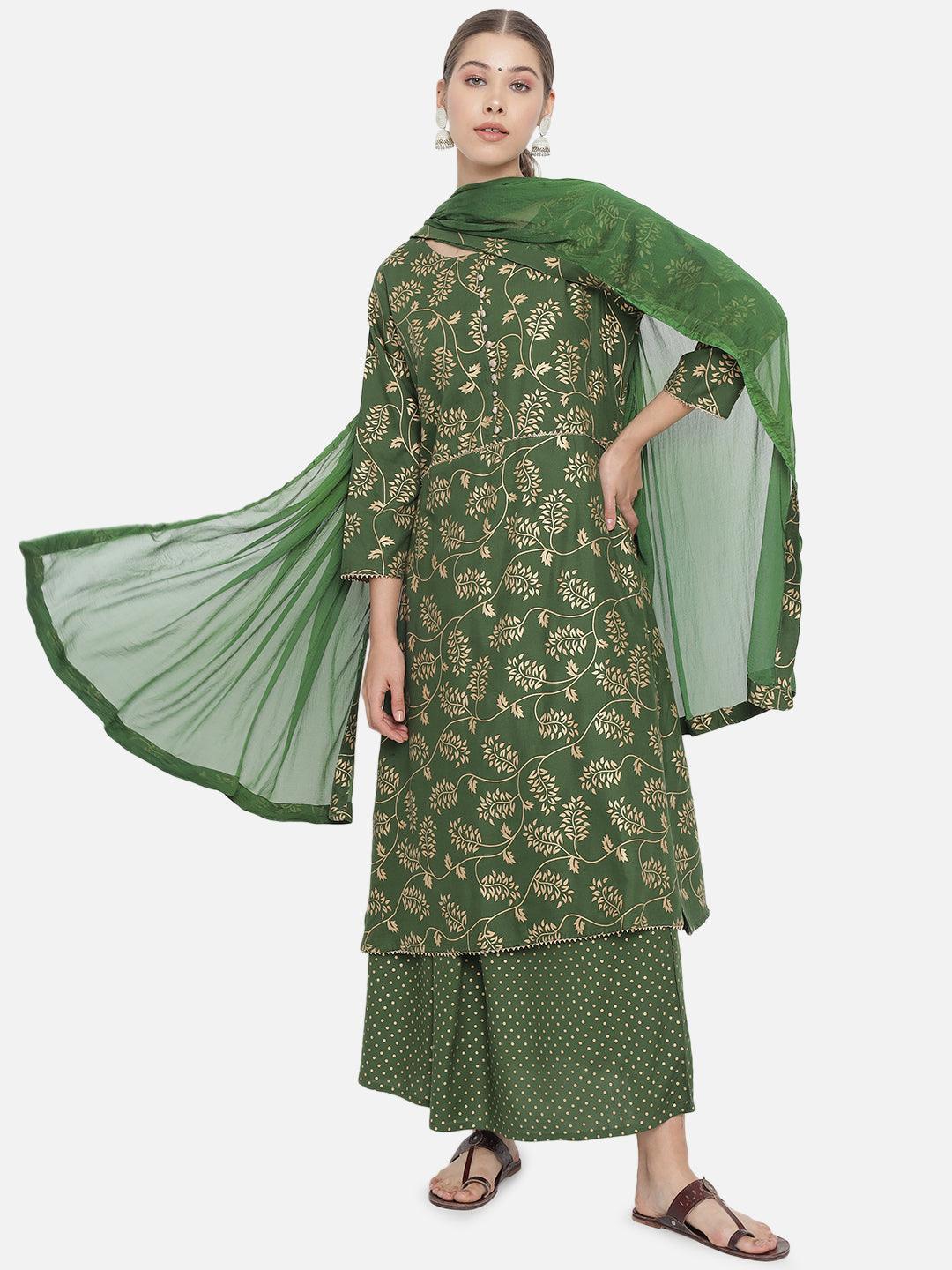 Women's Printed Motifs Kurta with Palazzos & Dupatta - NOZ2TOZ - Indiakreations