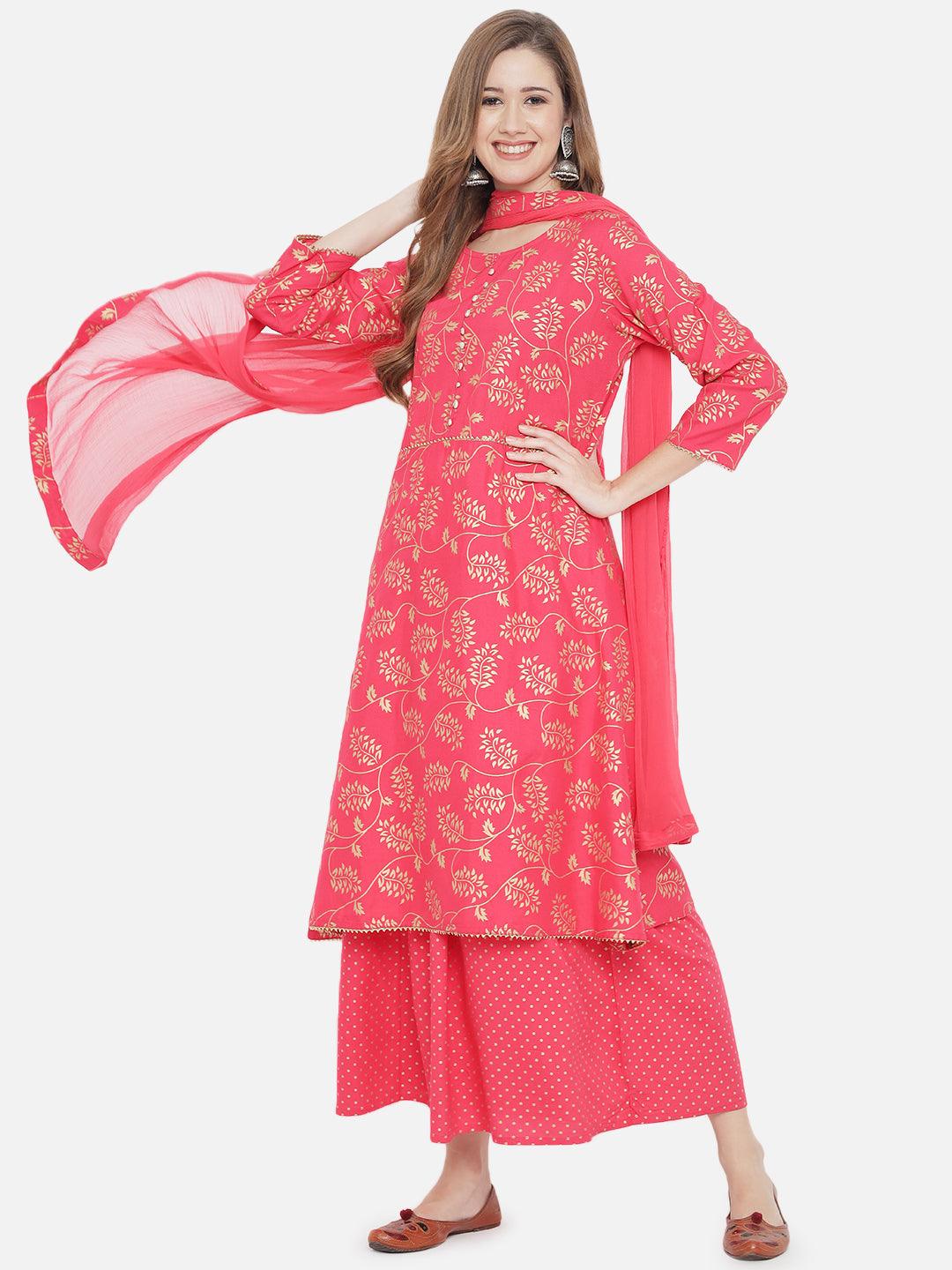 Women's Printed Motifs Kurta with Palazzos & Dupatta - NOZ2TOZ - Indiakreations