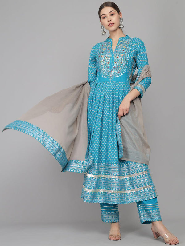 Women's Pure Cotton Kurta with Motifs Trousers & With Dupatta - NOZ2TOZ - Indiakreations