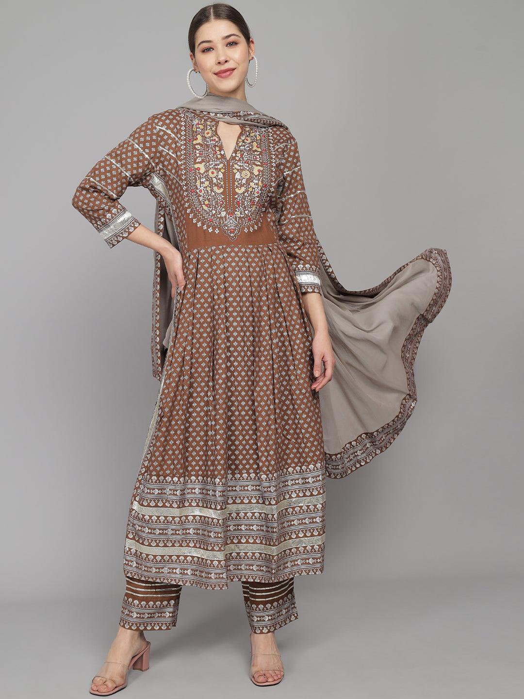 Women's Pure Cotton Kurta with Motifs Trousers & With Dupatta - NOZ2TOZ - Indiakreations