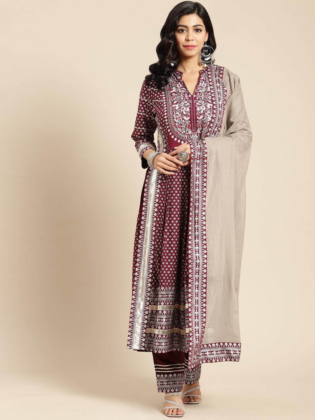 Women's Pure Cotton Kurta with Motifs Trousers & With Dupatta - NOZ2TOZ - Indiakreations