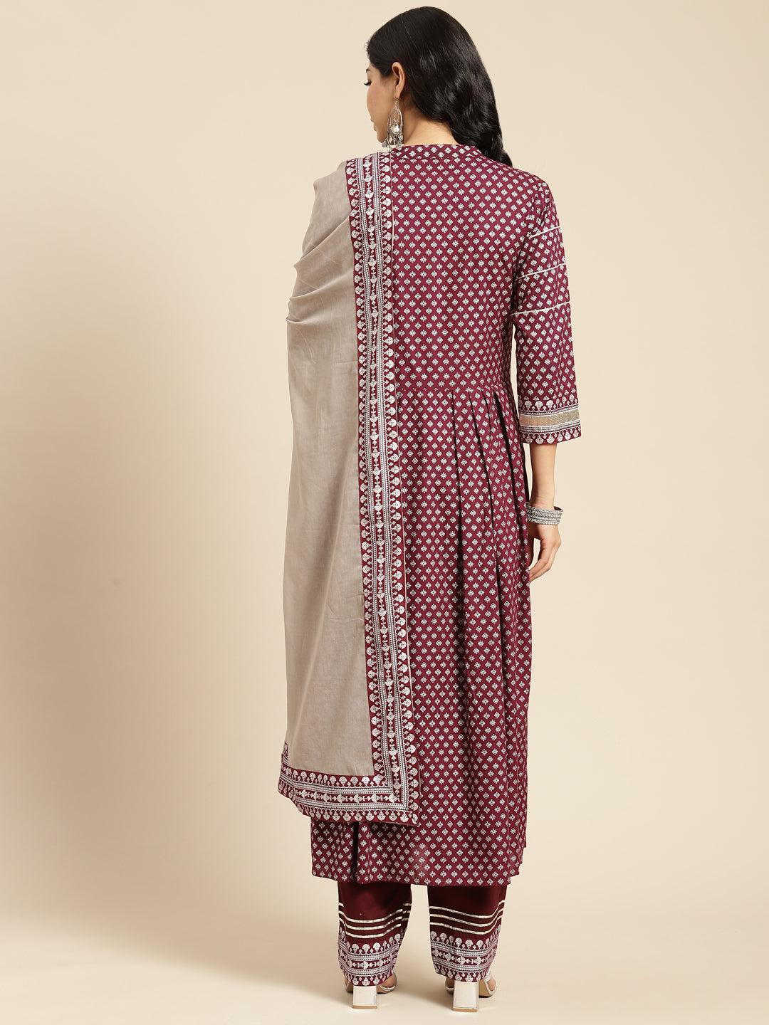 Women's Pure Cotton Kurta with Motifs Trousers & With Dupatta - NOZ2TOZ - Indiakreations