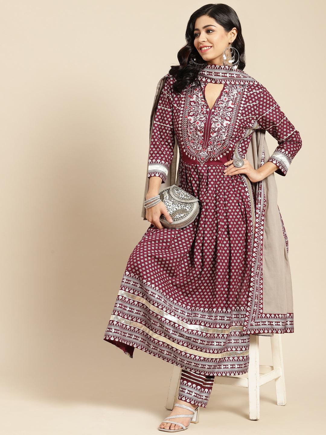 Women's Pure Cotton Kurta with Motifs Trousers & With Dupatta - NOZ2TOZ - Indiakreations